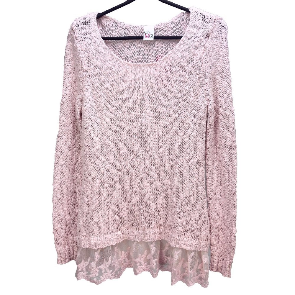 NEW!  Pink lightweight long sleeve sweater top with lace  - SZ S